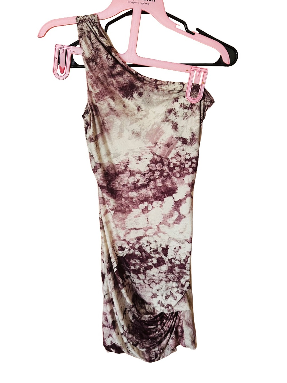 Guess One-Shoulder Tie-Dye Dress in Mauve and Cream